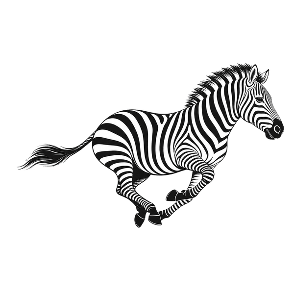 Zebra mid-stride at full speed — Shugert's Shopify performance mascot